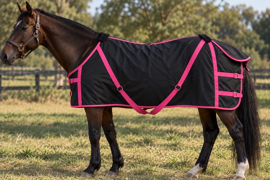 Manta Negro · reatas fucsia